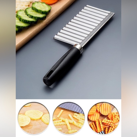 Stainless Steel French Fry Cutter Two Tone Potato Wave Cutter Waffle Cut Kitchen - Picture 2 of 13